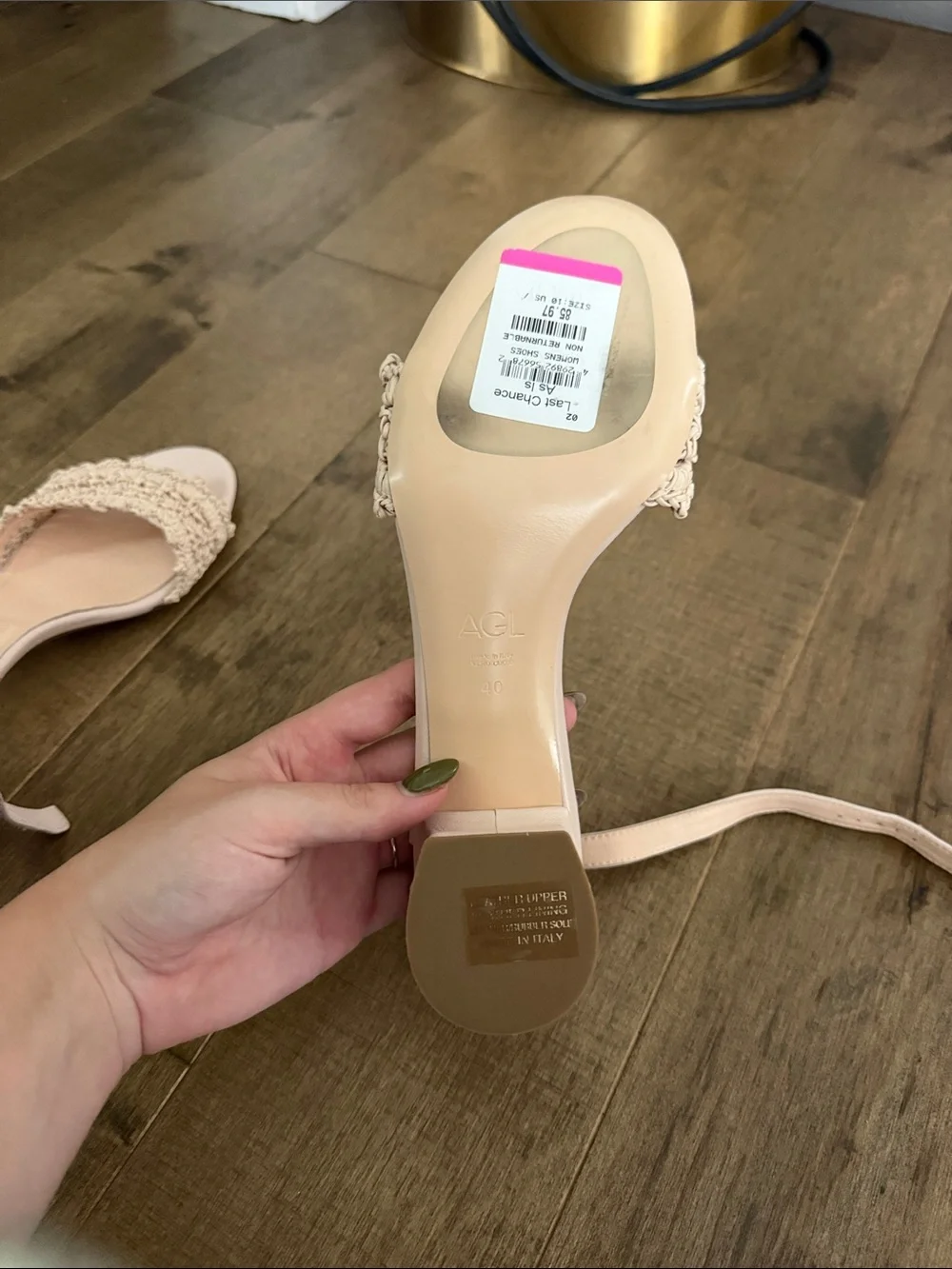 AGL Cream Crochet Strap Block Heel Sandals
